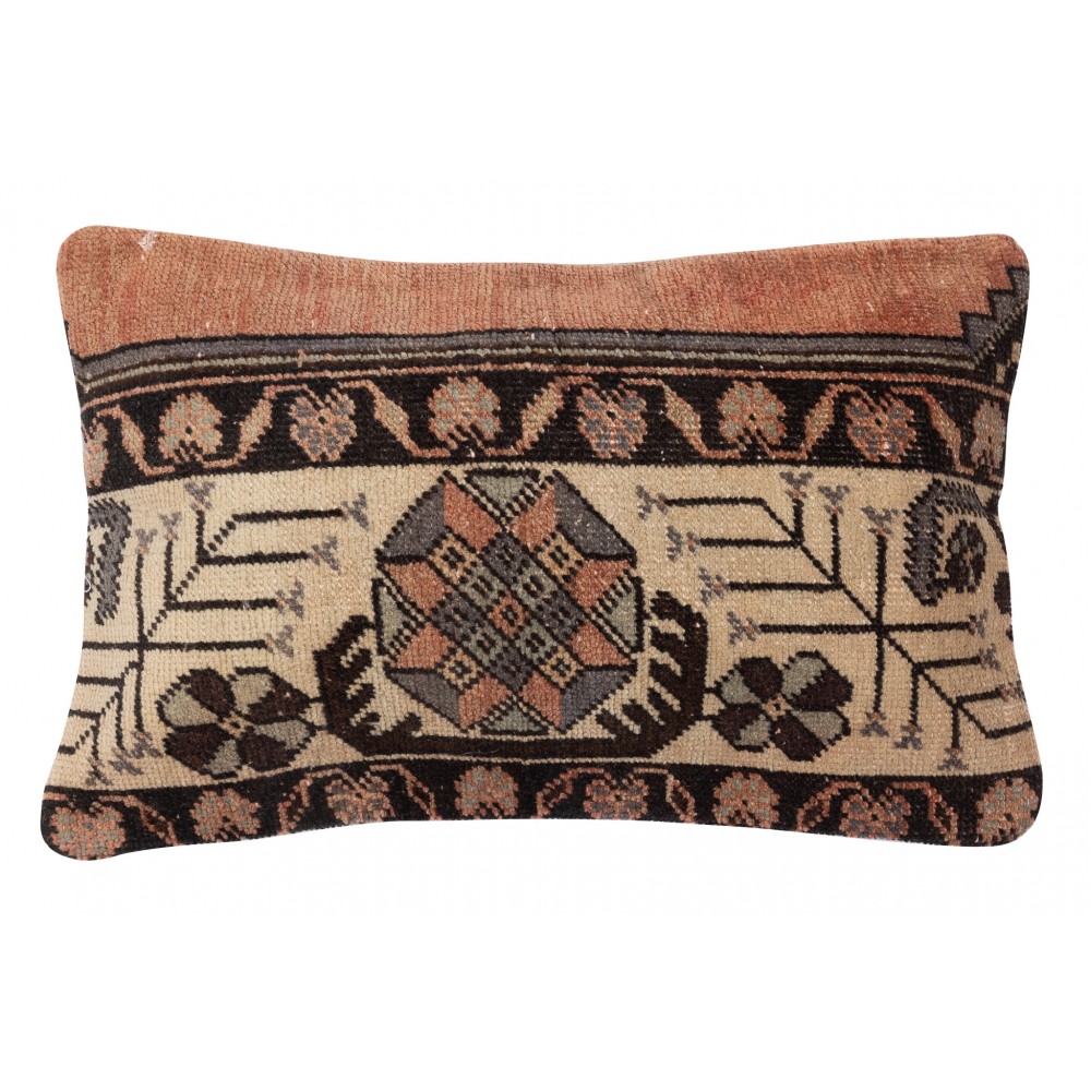 Rustic Handmade Wool Cushion Cover. Vintage Turkish Rug Pillow