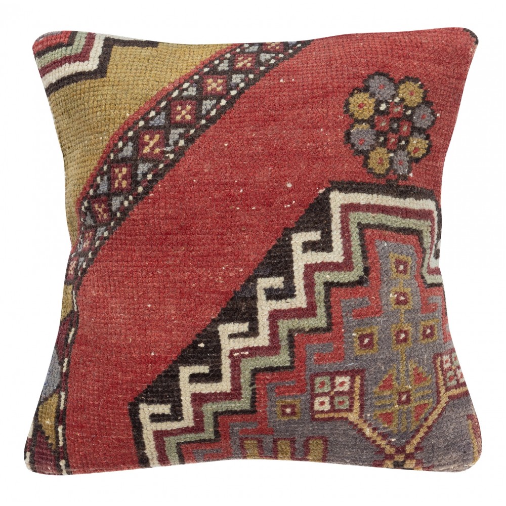 Rustic Turkish Cushion Cover. Handmade Wool Rug Pillow. Bohemian Style Toss Pillow. Vintage Accent Pillow