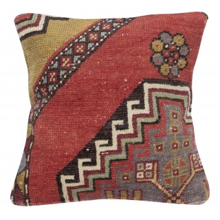 Rustic Turkish Cushion Cover. Handmade Wool Rug Pillow. Bohemian Style Toss Pillow. Vintage Accent Pillow