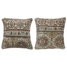 SET OF 2 - Authentic Turkish Wool Cushion Covers. Handknotted Rug Pillows. Rustic Decor. Vintage Throw Pillows