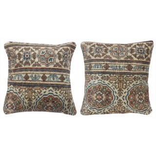 SET OF 2 - Authentic Turkish Wool Cushion Covers. Handknotted Rug Pillows. Rustic Decor. Vintage Throw Pillows