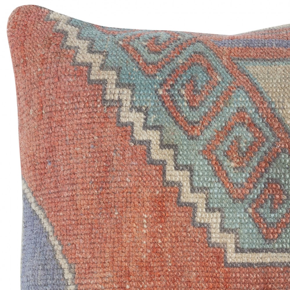 Handknotted Turkish Wool Cushion Cover. Rug Throw Pillow. Home Gift. Vintage Toss Pillow