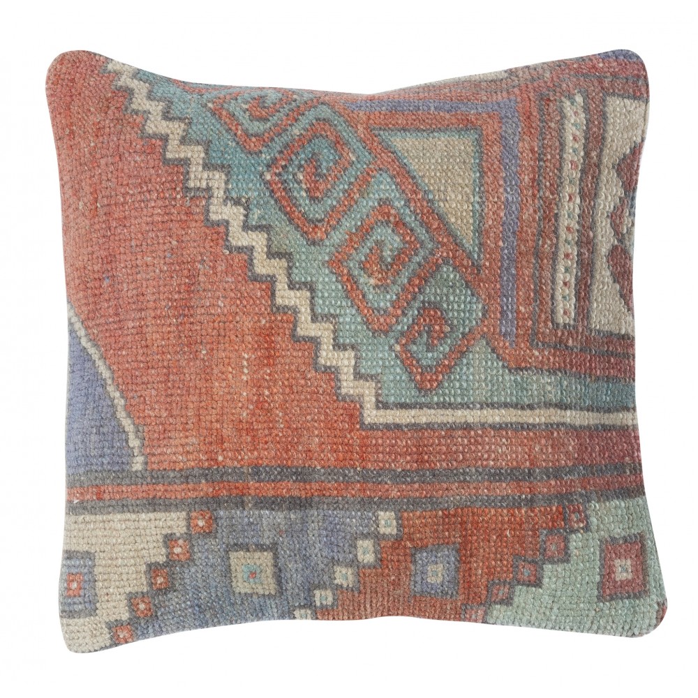 Handknotted Turkish Wool Cushion Cover. Rug Throw Pillow. Home Gift. Vintage Toss Pillow