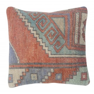 Handknotted Turkish Wool Cushion Cover. Rug Throw Pillow. Home Gift. Vintage Toss Pillow