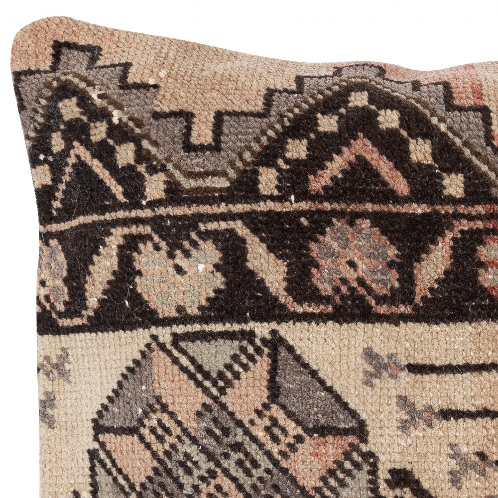 Rustic Handmade Wool Cushion Cover. Vintage Turkish Rug Pillow