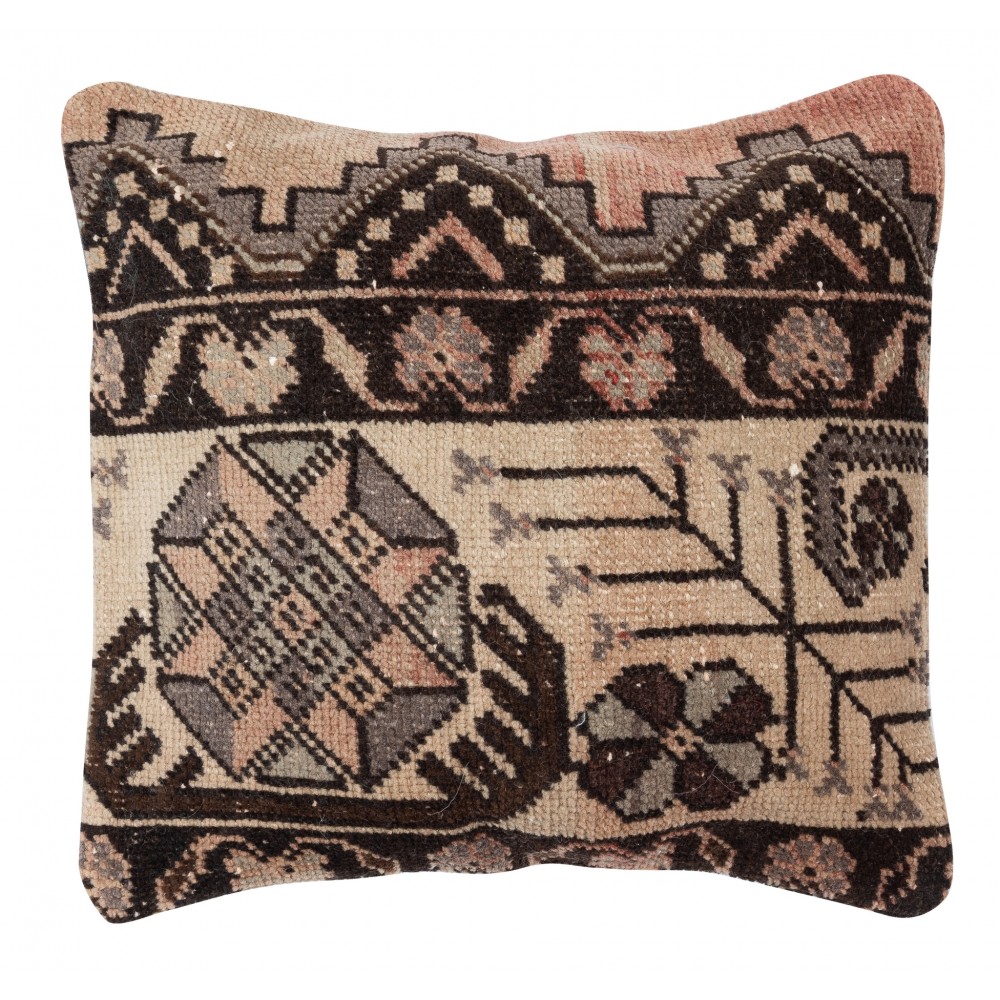 Rustic Handmade Wool Cushion Cover. Vintage Turkish Rug Pillow