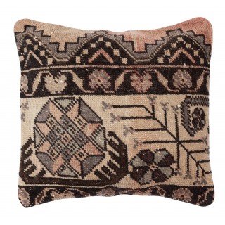 Rustic Handmade Wool Cushion Cover. Vintage Turkish Rug Pillow