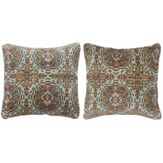 SET OF 2 - Turkish Rug Throw Pillowcases. Handmade Wool Cushion Covers. Vintage Toss Pillow Covers