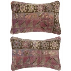 SET OF 2 - Vintage Turkish Wool Cushion Covers. Handmade Rug Pillowcases. Farmhouse Decor Throw Pillow Covers