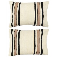 SET OF 2 - Hand-Woven Kilim Cushion Covers. Vintage Turkish Throw Pillows. Hemp Accent Pillows. A pair of Lace Pillow Covers