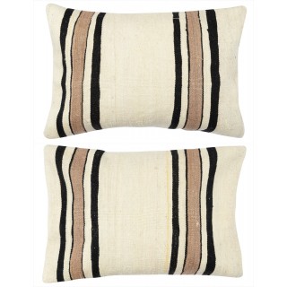 SET OF 2 - Hand-Woven Kilim Cushion Covers. Vintage Turkish Throw Pillows. Hemp Accent Pillows. A pair of Lace Pillow Covers