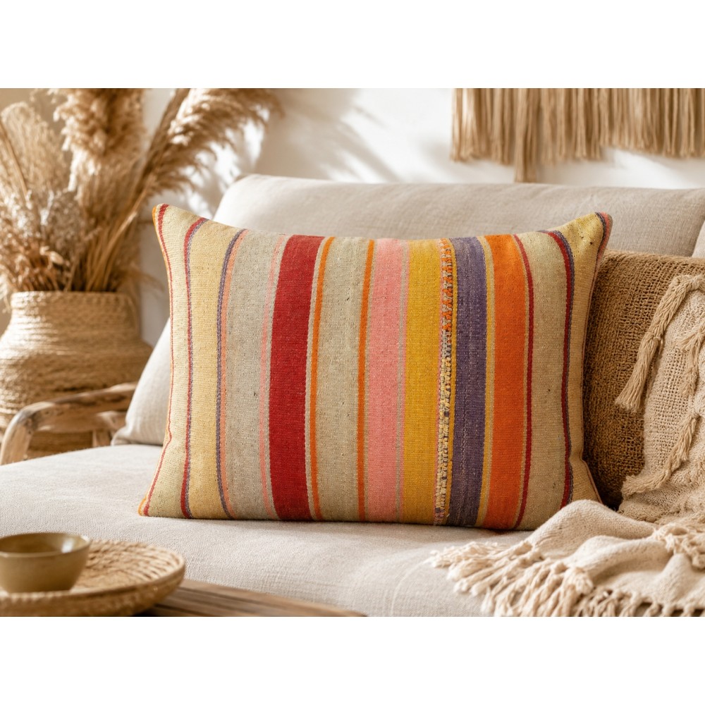 Hand-Woven Kilim Cushion Cover. Colorful Striped Lumbar Pillow Cover Hand-Woven Kilim Cushion Cover. Colorful Striped Lumbar Pillow Cover