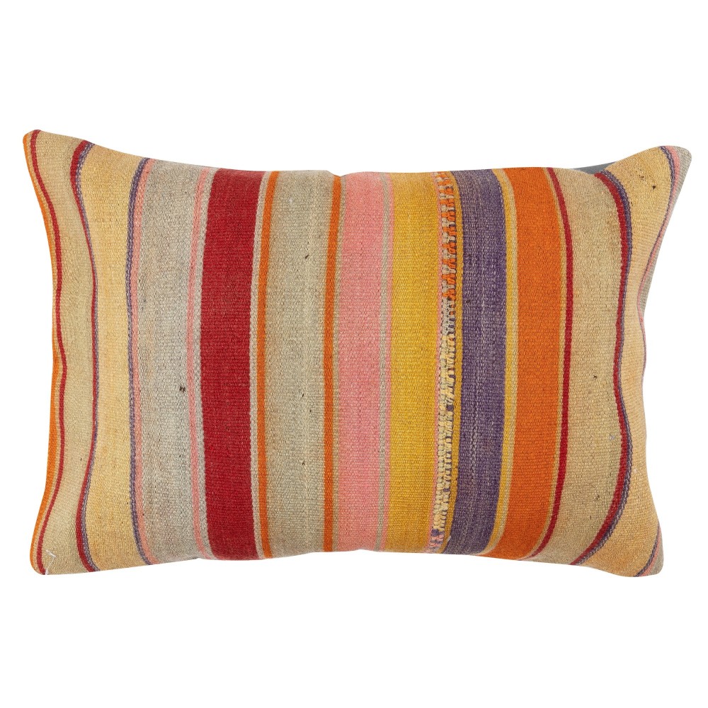Hand-Woven Kilim Cushion Cover. Colorful Striped Lumbar Pillow Cover Hand-Woven Kilim Cushion Cover. Colorful Striped Lumbar Pillow Cover