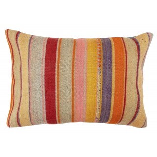 Hand-Woven Kilim Cushion Cover. Colorful Striped Lumbar Pillow Cover