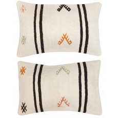 SET OF 2 - Vintage Kilim Cushion Covers. Hand-woven Hemp Throw Pillows. Turkish Accent Pillows. A pair of Lace Pillow Covers