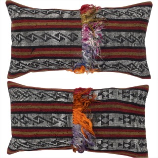 SET OF 2 - Hand-Woven Kilim Cushion Covers. Vintage Throw Pillows. Turkish Accent Pillows. A pair of Lace Pillow Covers
