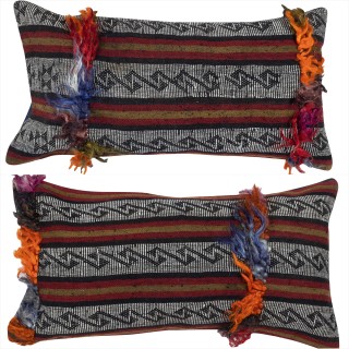 SET OF 2 - Hand-Woven Kilim Cushion Covers. Vintage Throw Pillows. Turkish Accent Pillows. A pair of Lace Pillow Covers