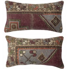 SET OF 2 - Handmade Rug Cushion Covers. Vintage Throw Pillow. Turkish Accent Pillow. A pair of Lace Pillow Covers