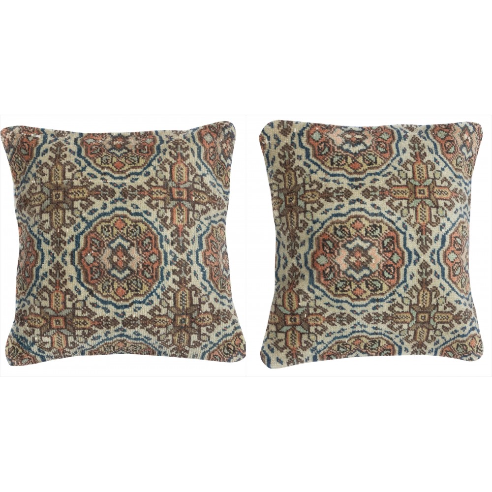 SET OF 2 - Vintage Handmade Rug Cushion Covers. Turkish Wool Pillowcases. Decorative Throw Pillow Covers