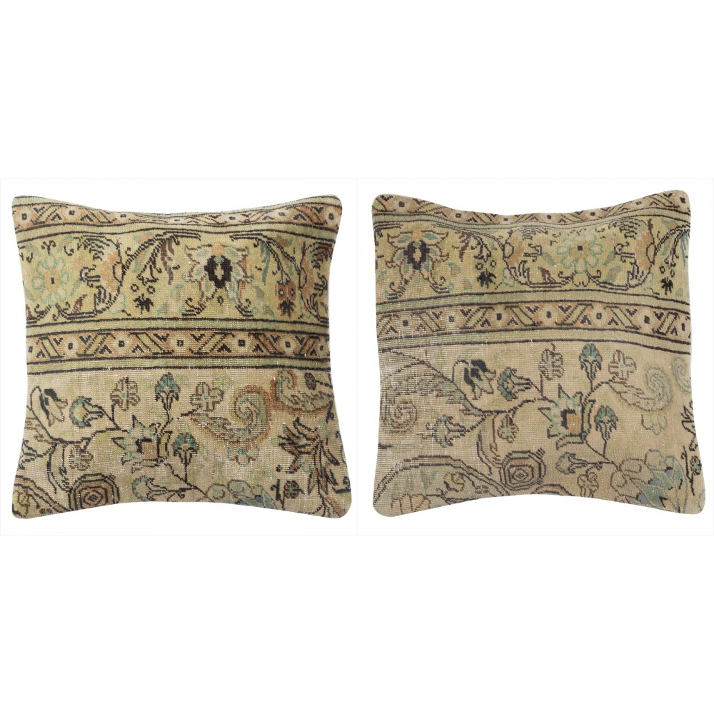 SET OF 2 - Turkish Rug Pillowcases. Handknotted Wool Rug Cushion Covers. Vintage Toss Pillows