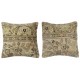SET OF 2 - Turkish Rug Pillowcases. Handknotted Wool Rug Cushion Covers. Vintage Toss Pillows