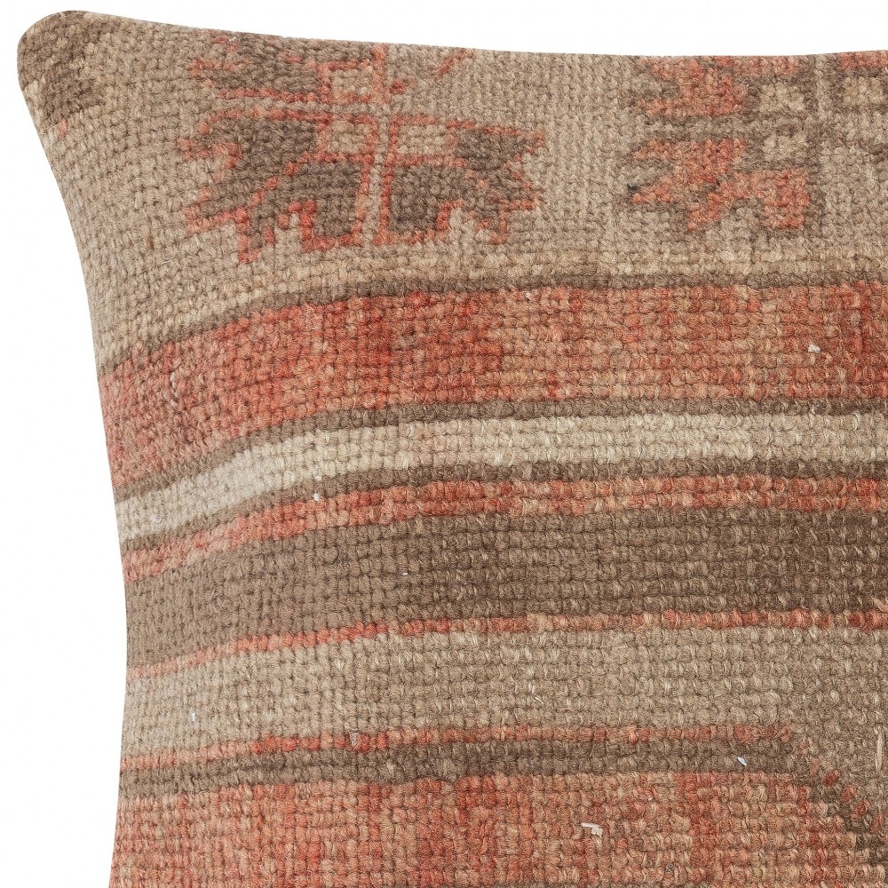 Rustic Handmade Wool Cushion Cover. Vintage Turkish Rug Pillow