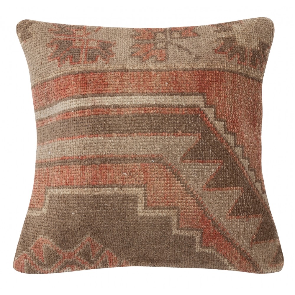 Rustic Handmade Wool Cushion Cover. Vintage Turkish Rug Pillow