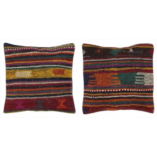 SET OF 2 - Hand-Woven Kilim Cushion Covers. Vintage Throw Pillows. Turkish Accent Pillows. A pair of Lace Pillow Covers
