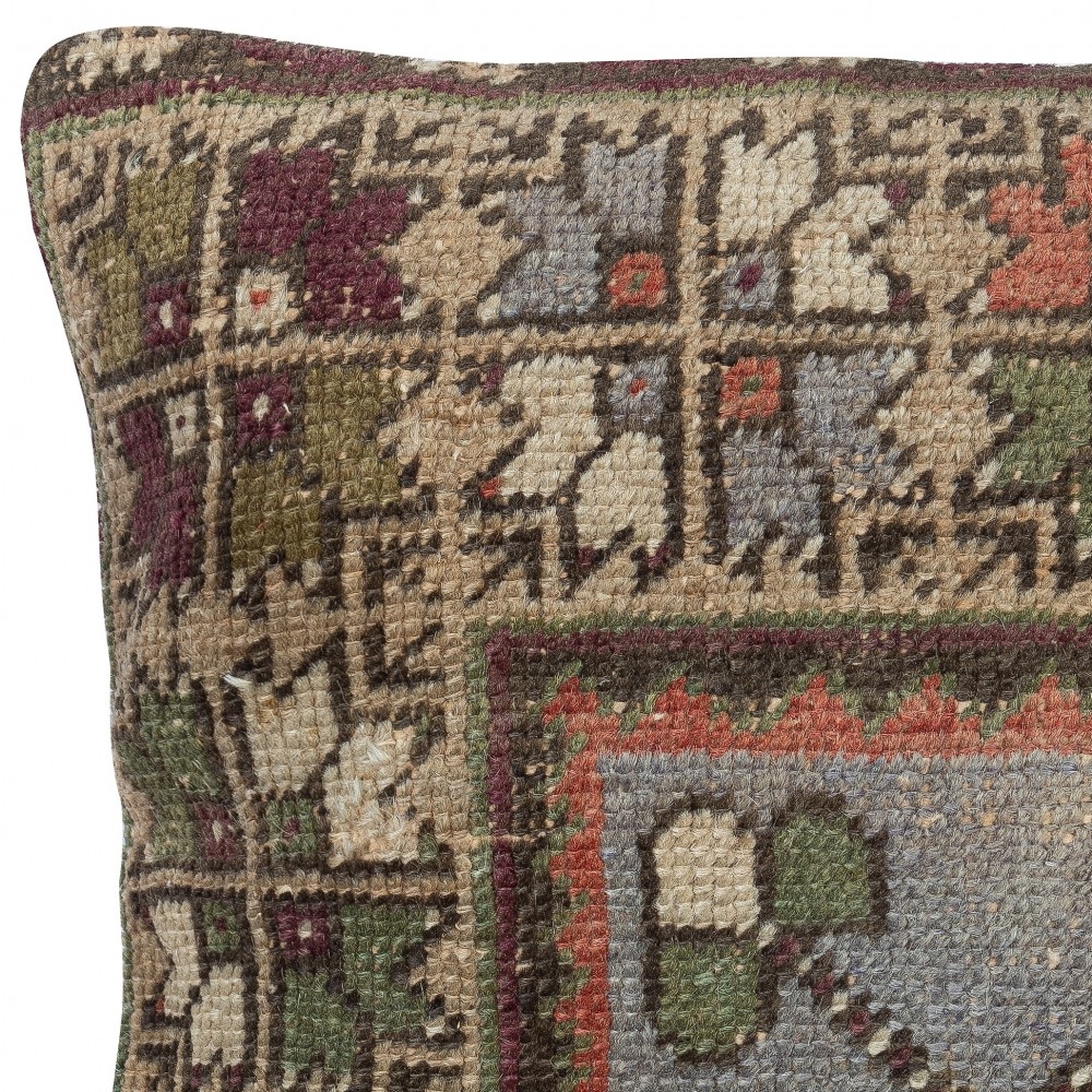Hand-knotted Wool Rug Cushion Cover. Vintage Throw Pillow. Home Gift. Turkish Accent Pillow