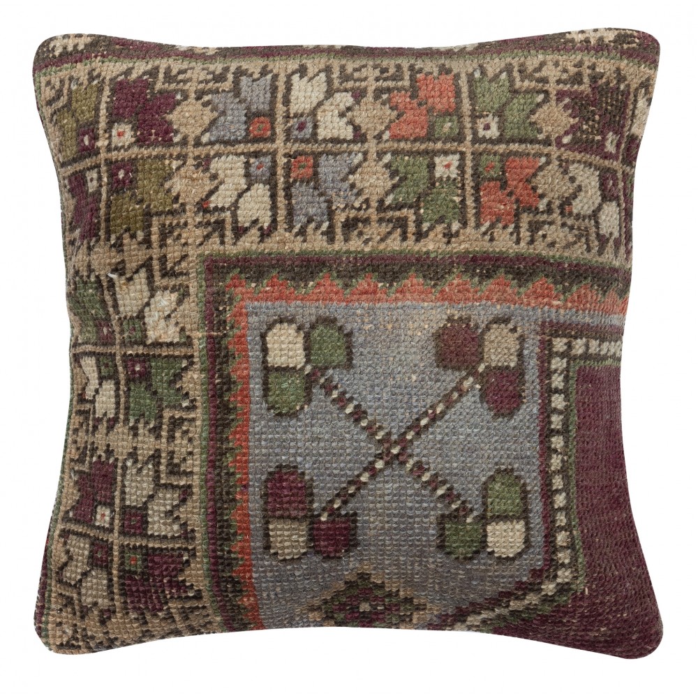 Hand-knotted Wool Rug Cushion Cover. Vintage Throw Pillow. Home Gift. Turkish Accent Pillow