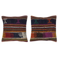 SET OF 2 - Hand-Woven Kilim Cushion Covers. Vintage Throw Pillows. Turkish Accent Pillows. A pair of Lace Pillow Covers