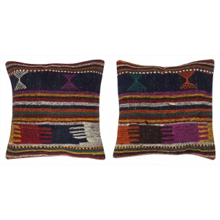 SET OF 2 - Hand-Woven Kilim Cushion Covers. Vintage Throw Pillows. Turkish Accent Pillows. A pair of Lace Pillow Covers