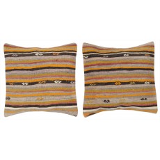 SET OF 2 - Hand-Woven Kilim Cushion Covers. Vintage Throw Pillows. Turkish Accent Pillows. A pair of Lace Pillow Covers