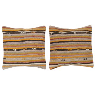 SET OF 2 - Hand-Woven Kilim Cushion Covers. Vintage Throw Pillows. Turkish Accent Pillows. A pair of Lace Pillow Covers