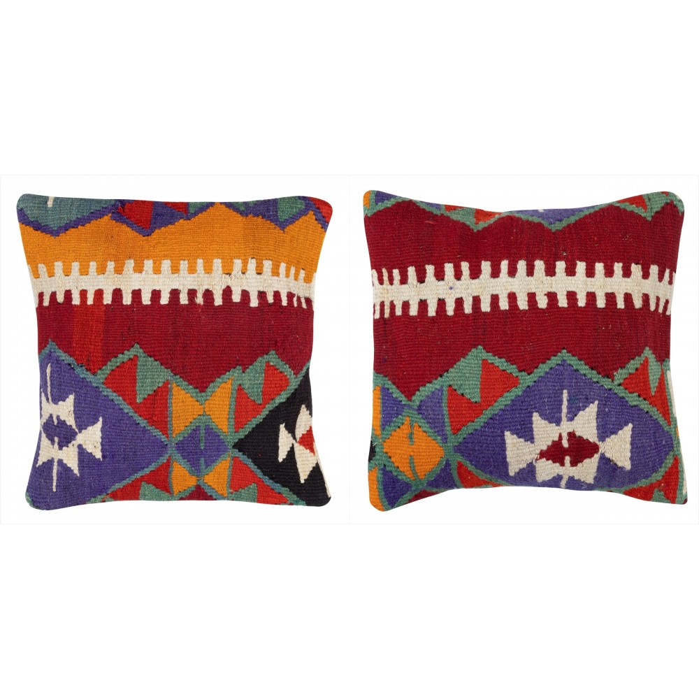 SET OF 2 - Hand-Woven Kilim Cushion Covers. Vintage Throw Pillows. Turkish Accent Pillows. A pair of Lace Pillow Covers