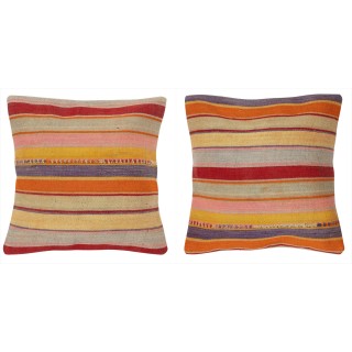 SET OF 2 - Hand-Woven Kilim Cushion Covers. Vintage Throw Pillows. Turkish Accent Pillows. A pair of Lace Pillow Covers