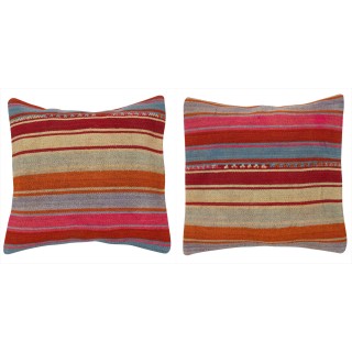 SET OF 2 - Hand-Woven Kilim Cushion Covers. Vintage Throw Pillows. Turkish Accent Pillows. A pair of Lace Pillow Covers