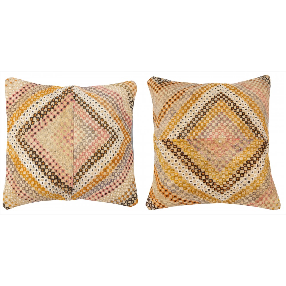 SET OF 2 - Hand-Woven Kilim Cushion Covers. Vintage Throw Pillows. Turkish Accent Pillows. A pair of Lace Pillow Covers