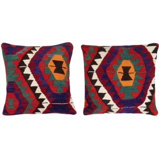 SET OF 2 - Hand-Woven Kilim Cushion Covers. Vintage Throw Pillows. Turkish Accent Pillows. A pair of Lace Pillow Covers