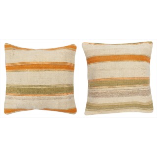 SET OF 2 - Hand-Woven Hemp Cushion Covers. Vintage Kilim Pillowcases. Turkish Accent Pillows. A pair of Lace Pillow Covers
