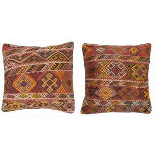 SET OF 2 - Hand-Woven Kilim Cushion Covers. Vintage Throw Pillows. Turkish Accent Pillows. A pair of Lace Pillow Covers