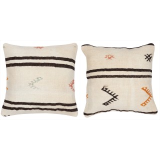 SET OF 2 - Hand-Woven Hemp Kilim Cushion Covers. Vintage Throw Pillows. Turkish Accent Pillows. A pair of Pillowcases