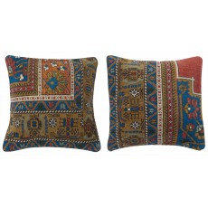 SET OF 2 - Traditional Turkish Wool Cushion Covers. Handmade Rug Throw Pillows. Home Gift