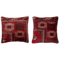 SET OF 2 - Traditional Turkish Wool Cushion Covers. Handmade Rug Pillowcases. Vintage Accent Pillows