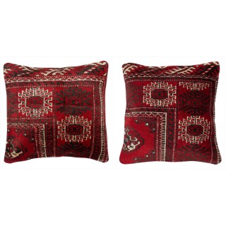 SET OF 2 - Traditional Turkish Wool Cushion Covers. Handmade Rug Pillowcases. Vintage Accent Pillows