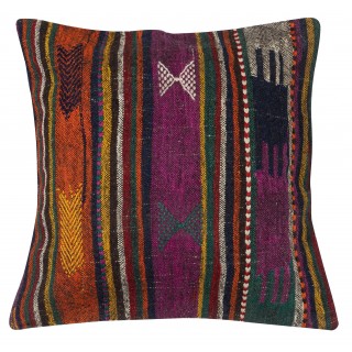 Handwoven Turkish Kilim Cushion Cover. Vintage Accent Pillow. Rustic Throw Pillow
