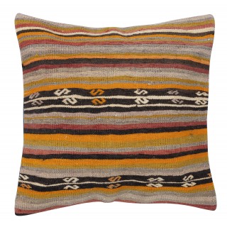 Hand-Woven Kilim Cushion Cover. Vintage Throw Pillow. Turkish Accent Pillow. Striped Lace Pillow Cover