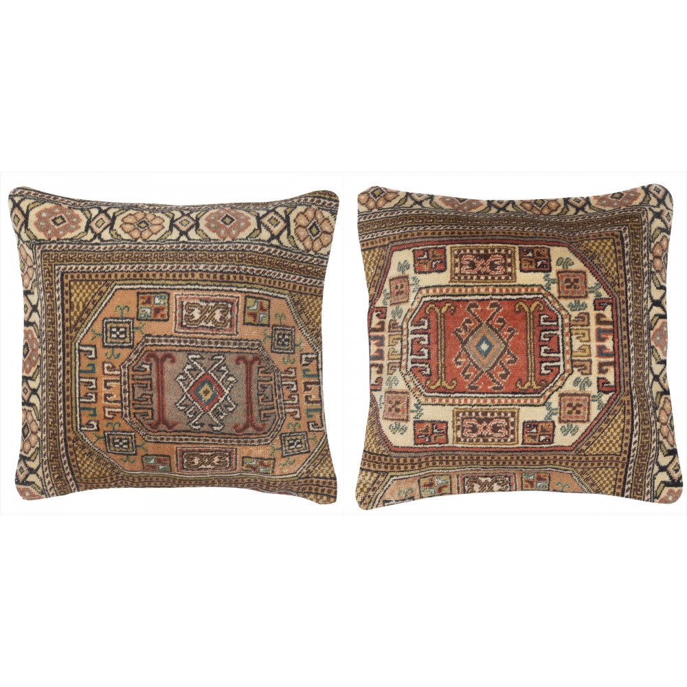 SET OF 2 - Rustic Handmade Wool Cushion Covers. Vintage Turkish Rug Pillows