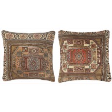 SET OF 2 - Rustic Handmade Wool Cushion Covers. Vintage Turkish Rug Pillows