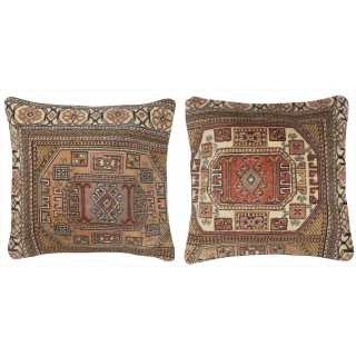 SET OF 2 - Rustic Handmade Wool Cushion Covers. Vintage Turkish Rug Pillows